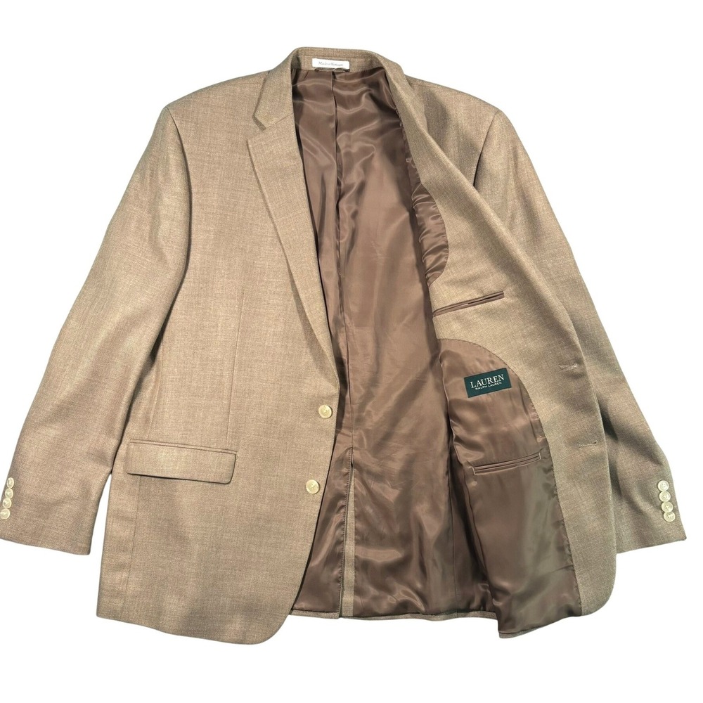 Lauren Ralph Lauren Blazer 46L Tan Herringbone Linen Silk Wool‎ Sport Coat